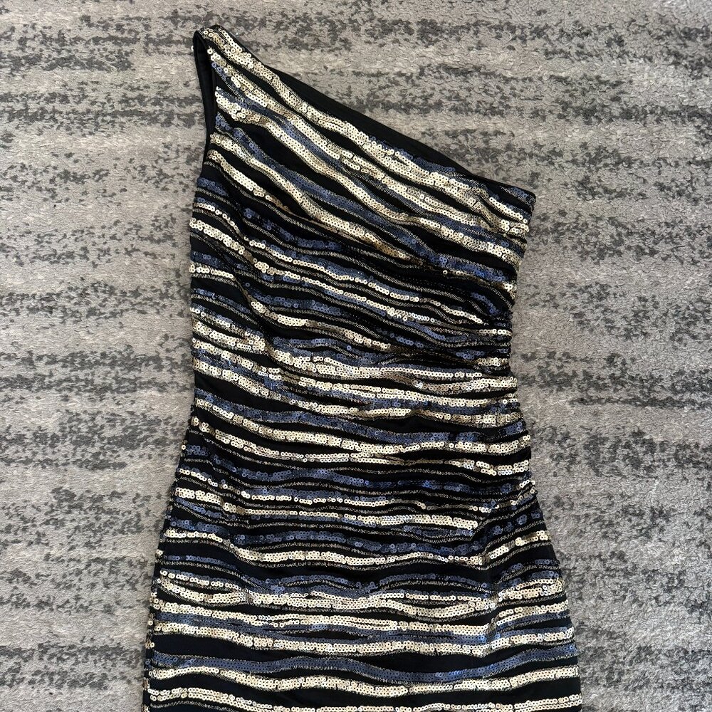 LAUNDRY one shoulder sequin mini dress